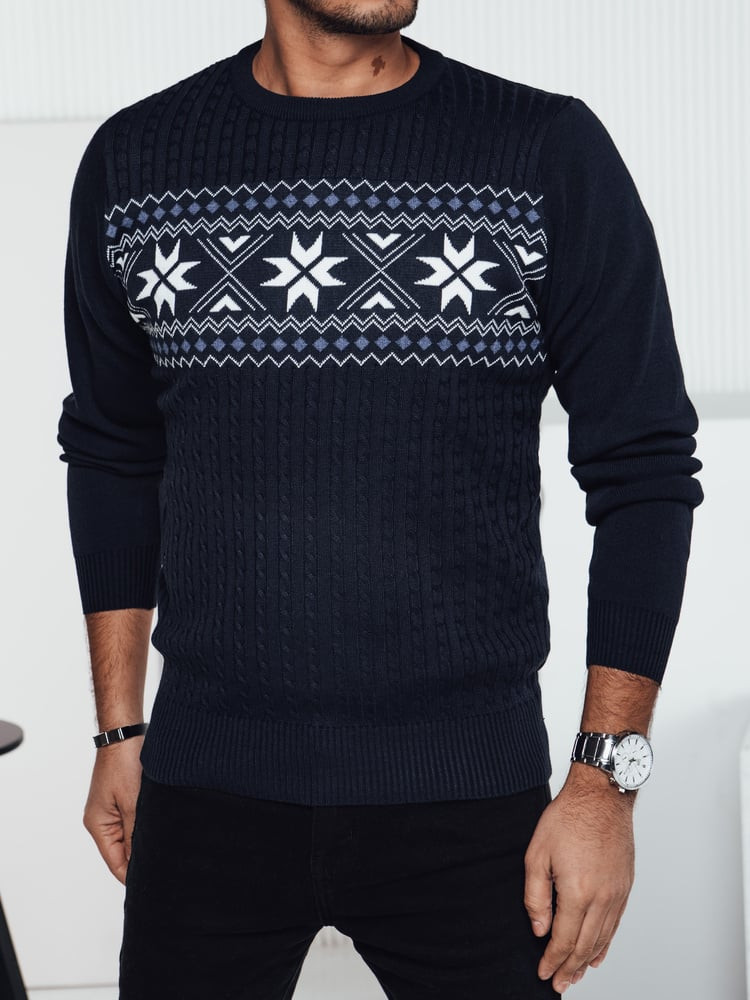 Sweter męski w śnieżynki granatowy Dstreet