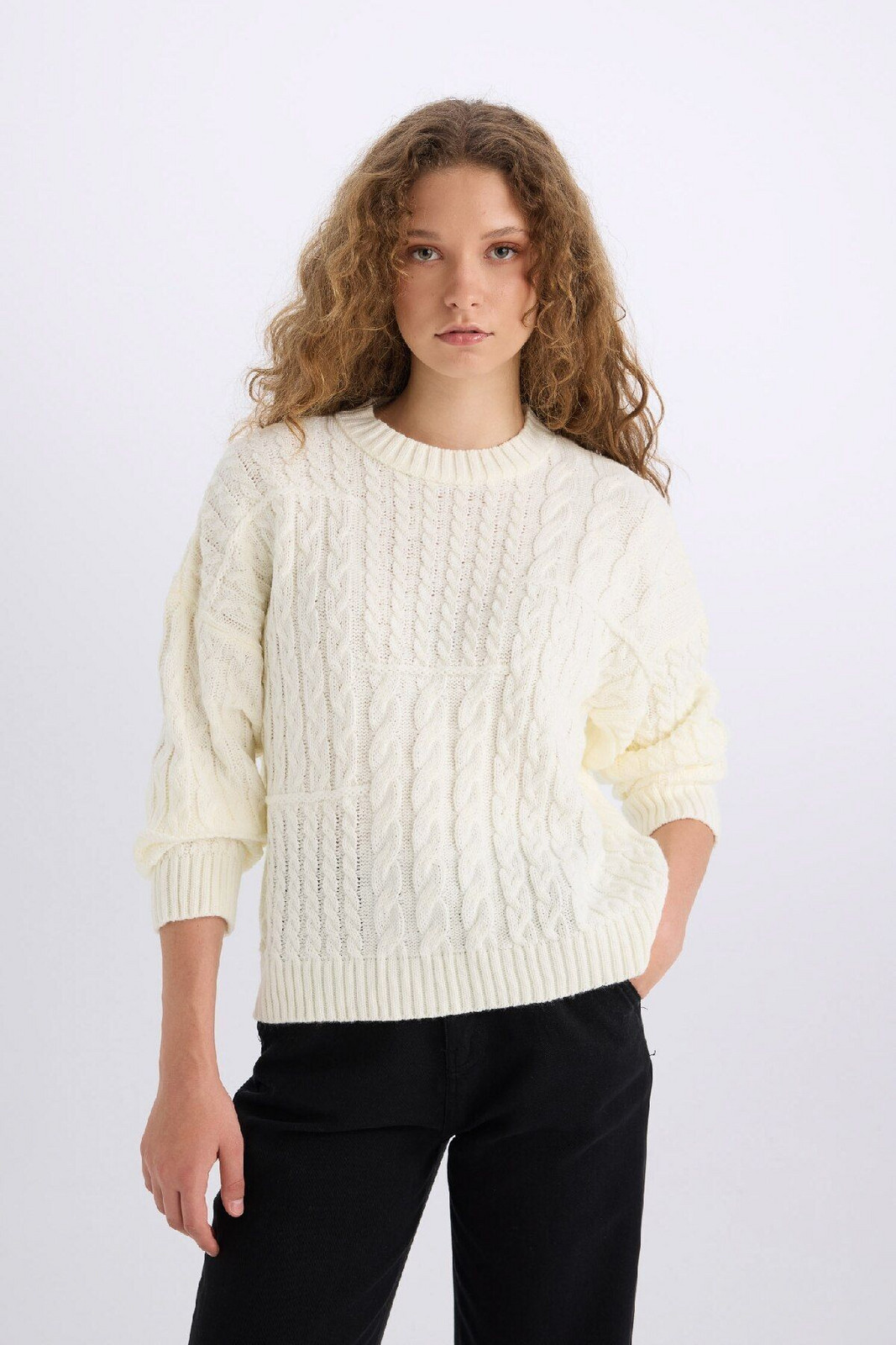 DEFACTO Coool Oversize Wide Pattern Crew Neck Knitwear Sweater