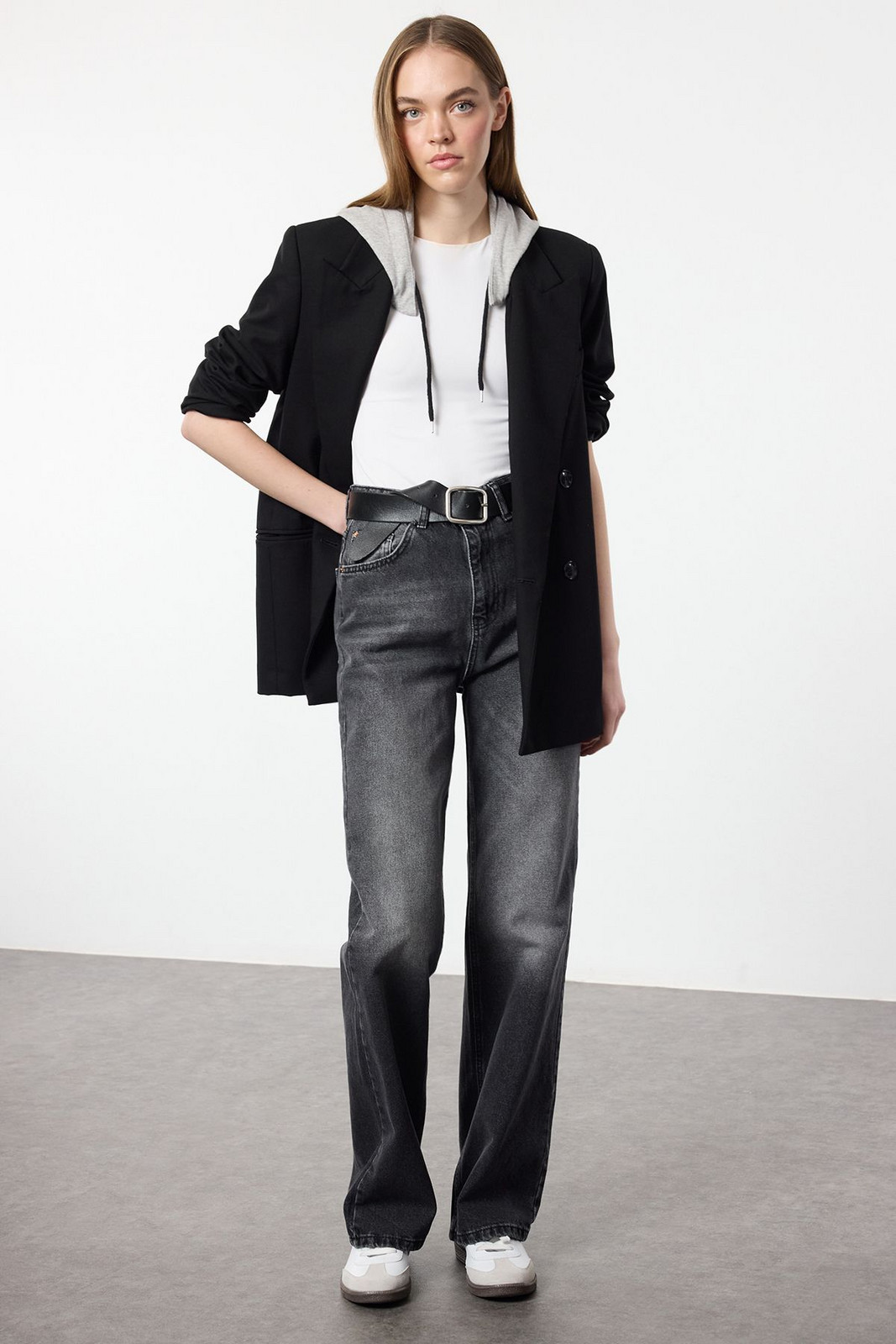 Trendyol Black Faded Effect Vintage High Waist Wide Leg Jeans