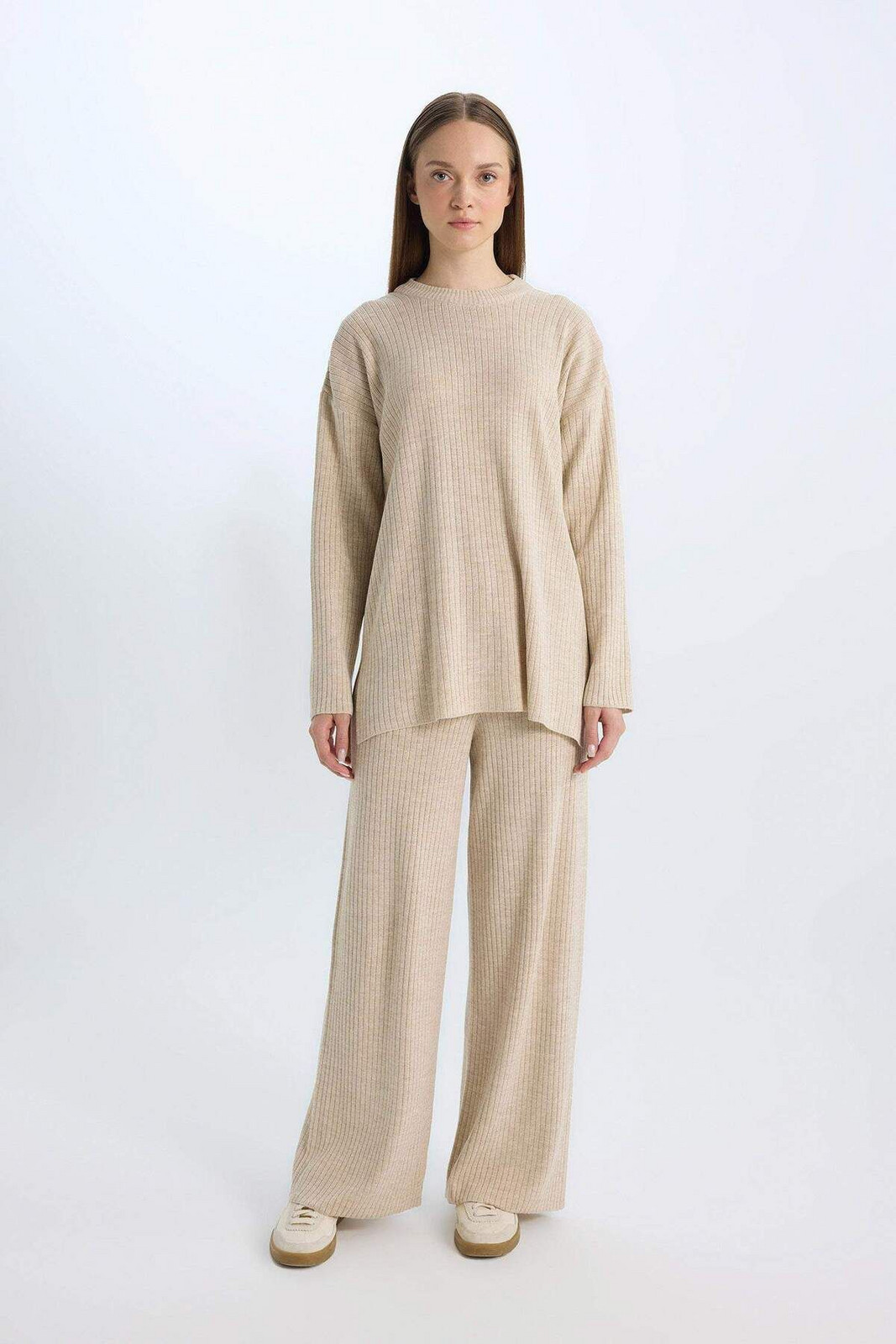 DEFACTO Dfc - Relax Fit Wide Wide Leg Basic Straight Stretchy Waisted Knitwear Pants