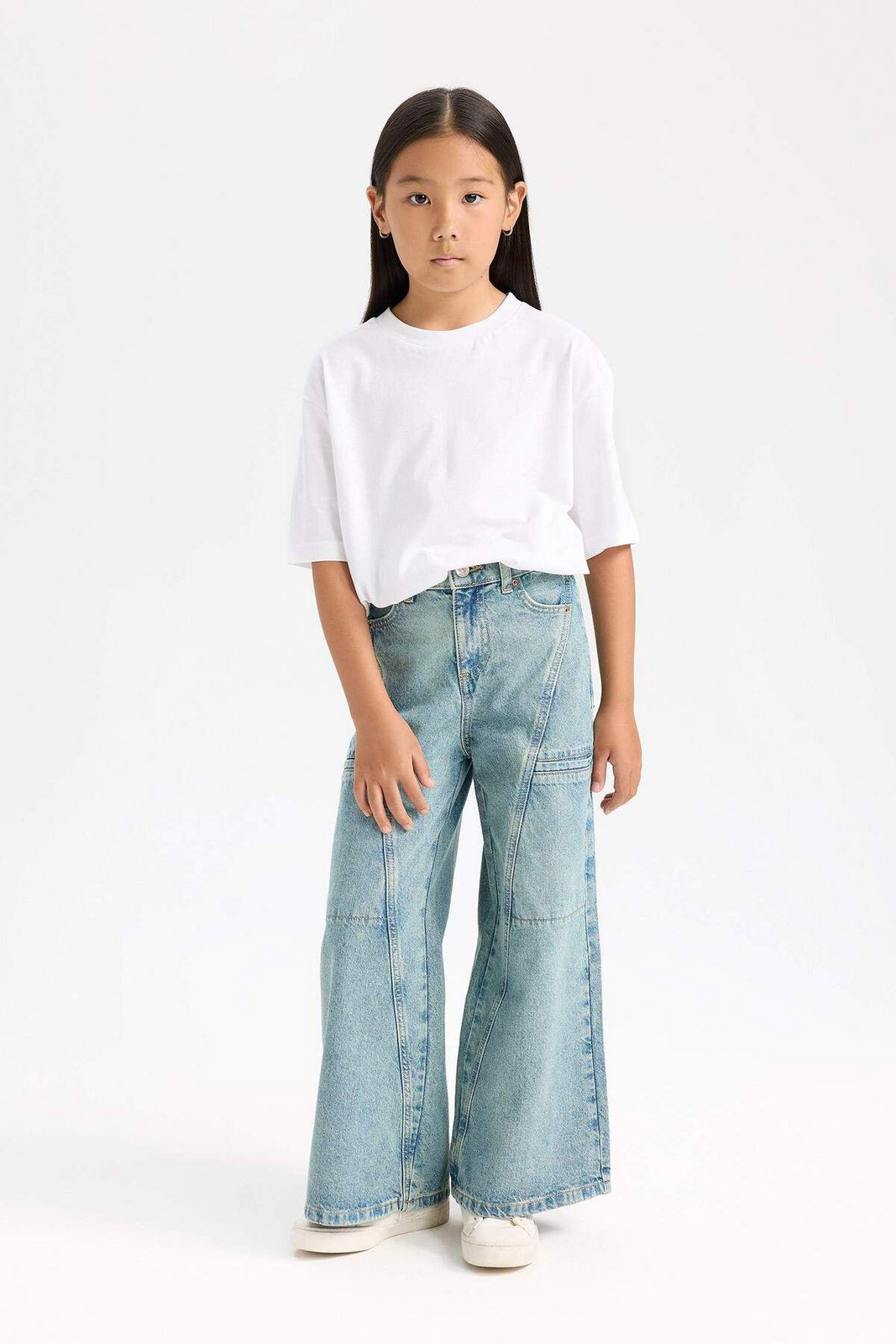 DEFACTO Dfc - Girls' Wide Leg Wide Leg Cargo Pocket Jean Pants