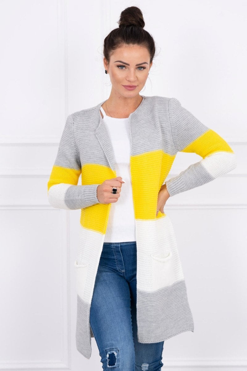 Cardigan sweater on straps gray+yellow