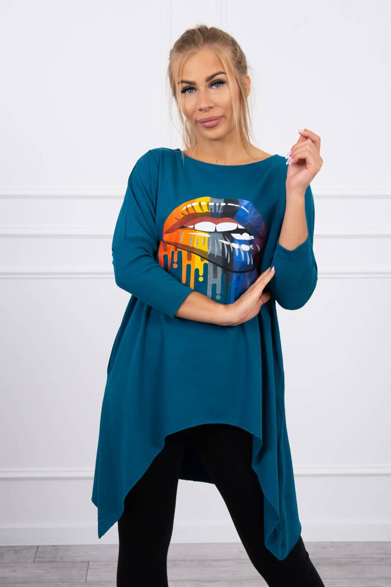 Oversize blouse with a rainbow print marine