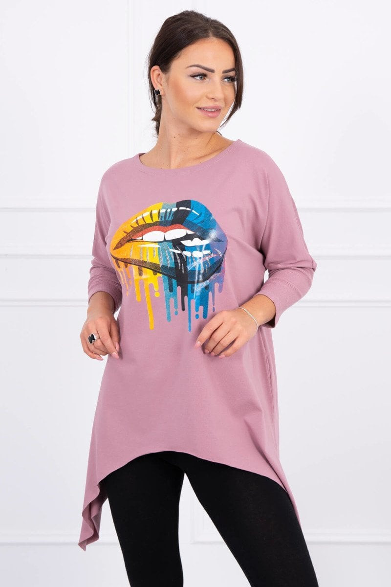 Oversize blouse with rainbow lip print navy pink