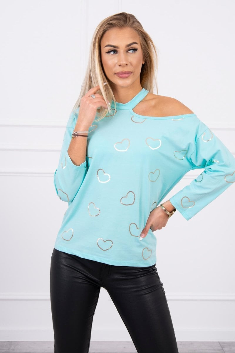 Blouse with heart mint print