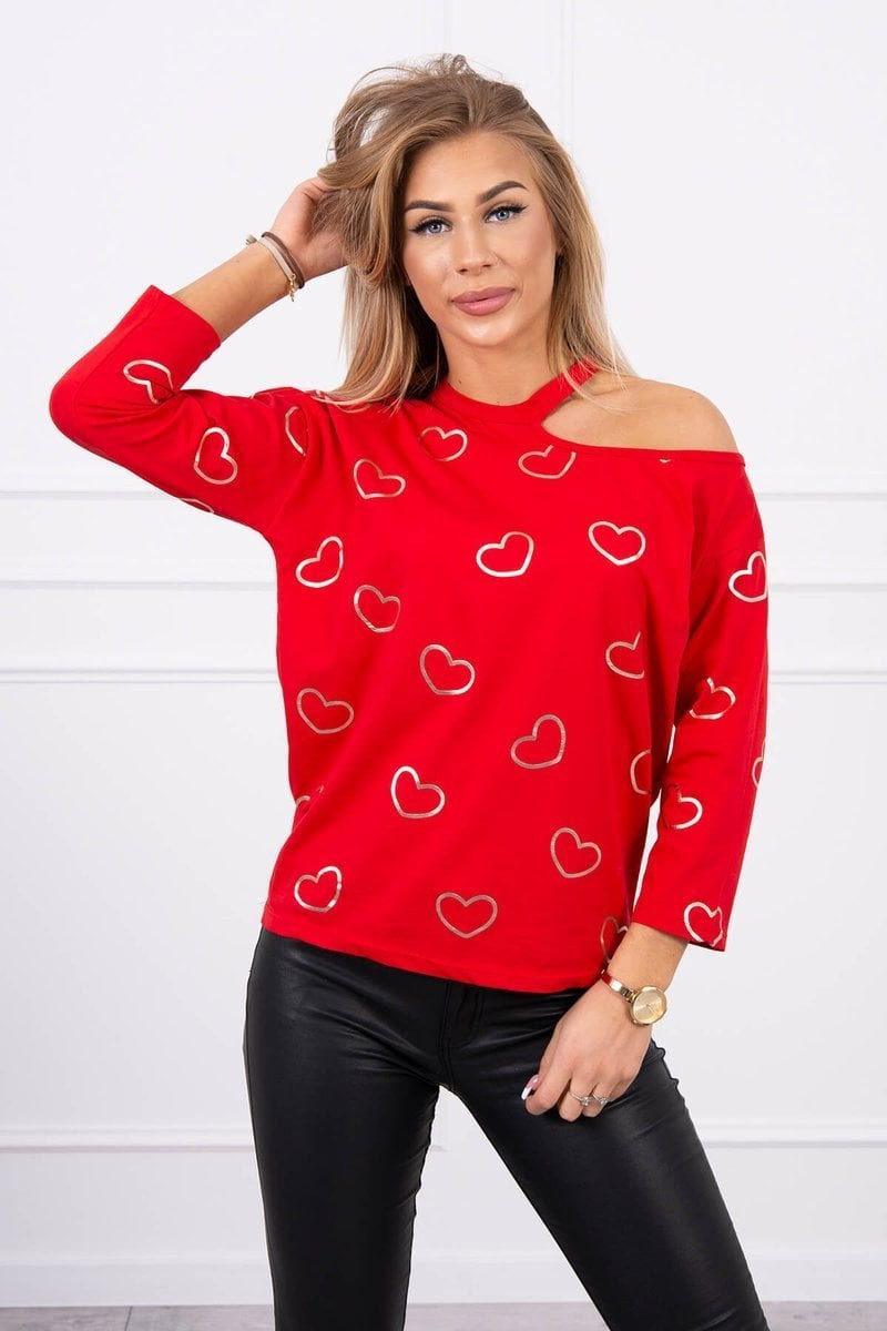 Blouse with a red heart print