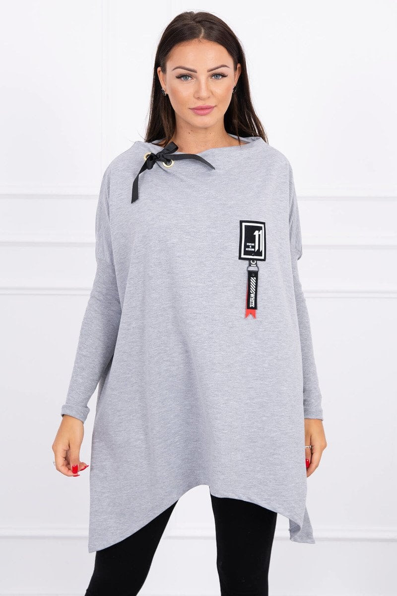 Oversize sweatshirt with asymmetrical sides in gray color