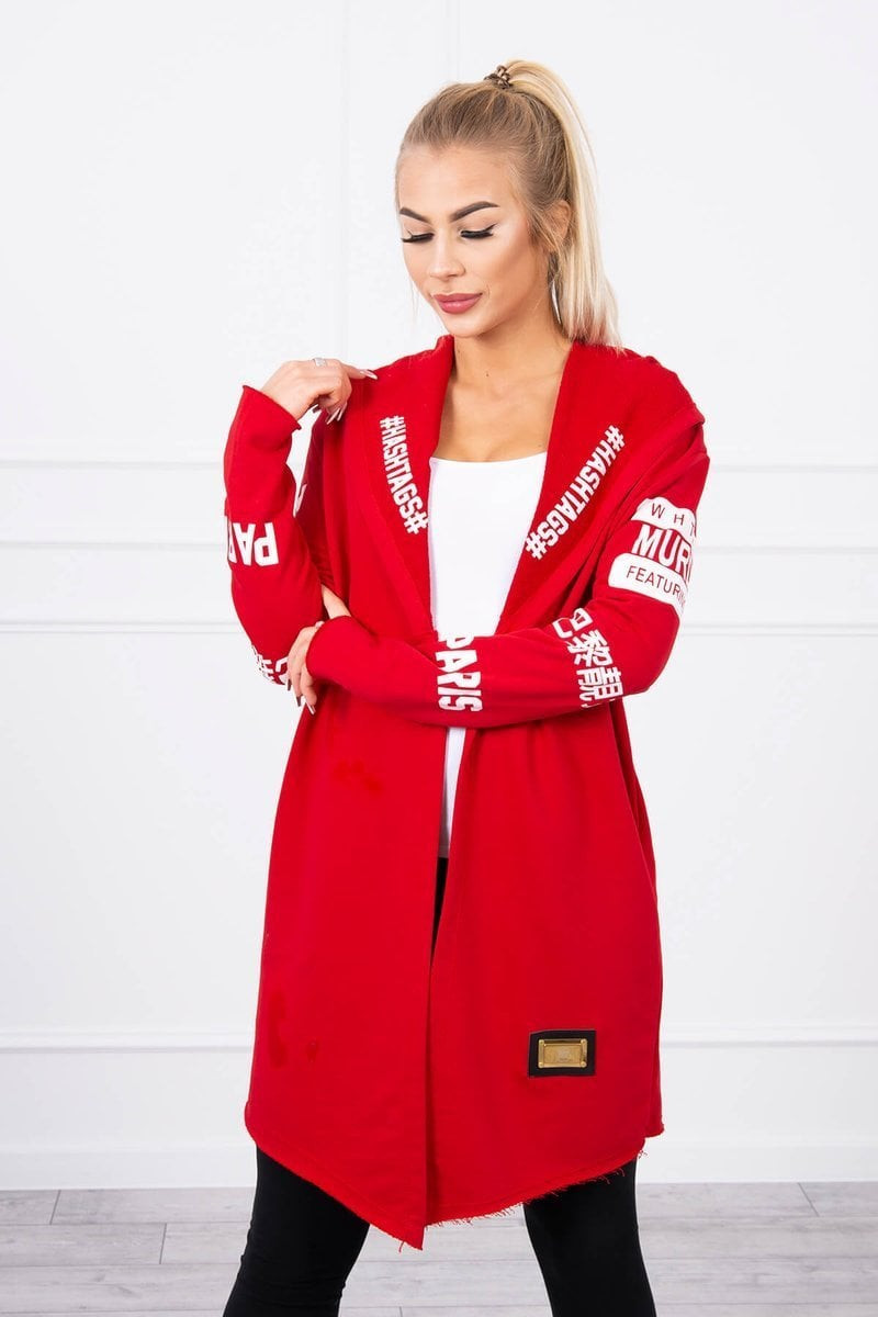 Coat with red subtitles