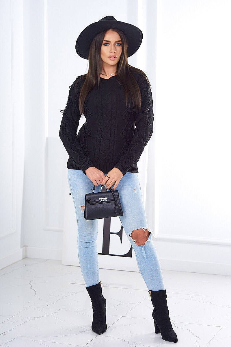 Sweater with cable weave in black