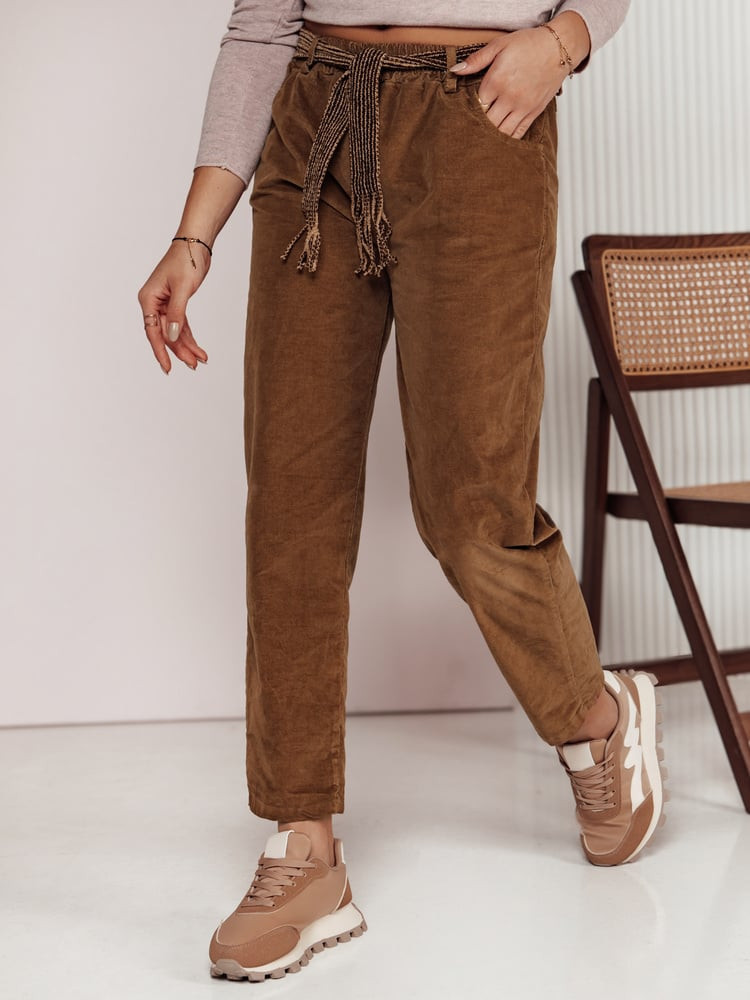 Spodnie damskie oversize SOFTYLA w paskiem kamelowe Dstreet