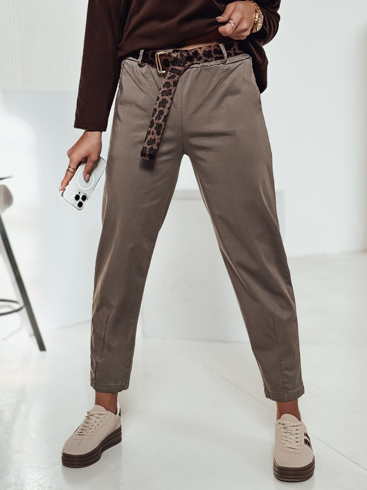 Spodnie damskie one size LEOCINCIN z paskiem khaki Dstreet