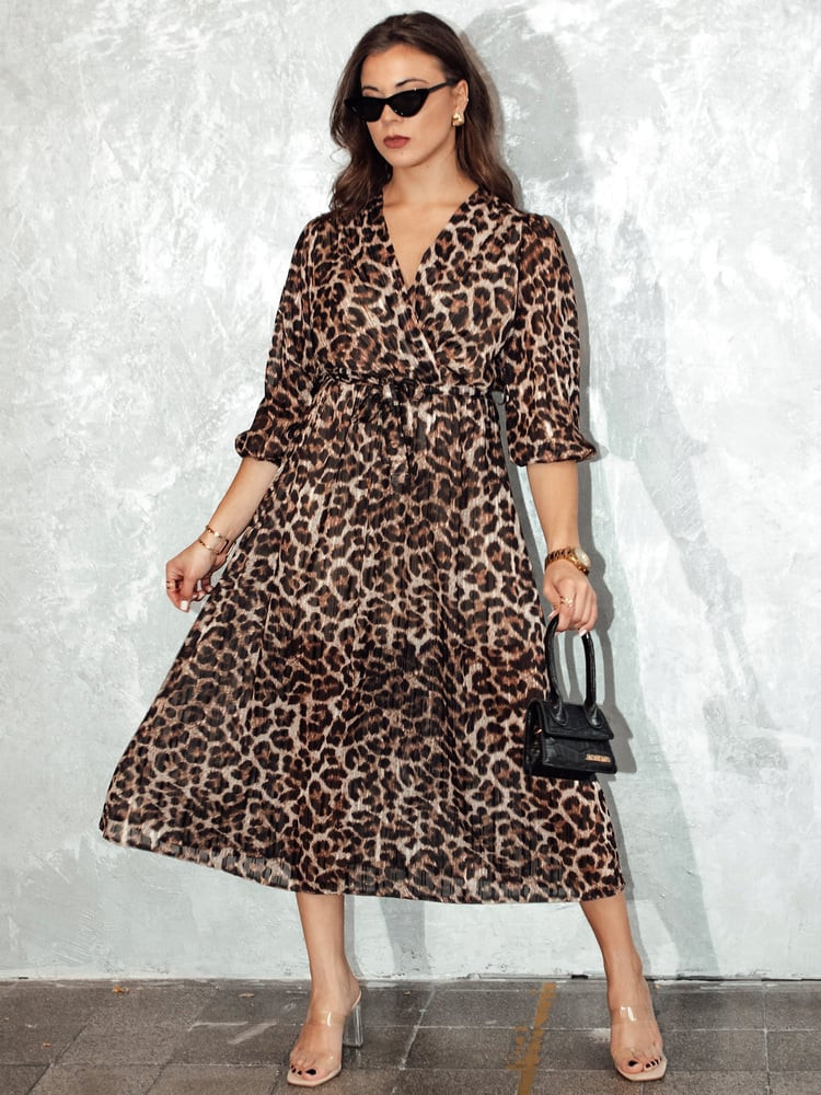 Sukienka damska one size LEOPRINTI midi w panterkę Dstreet