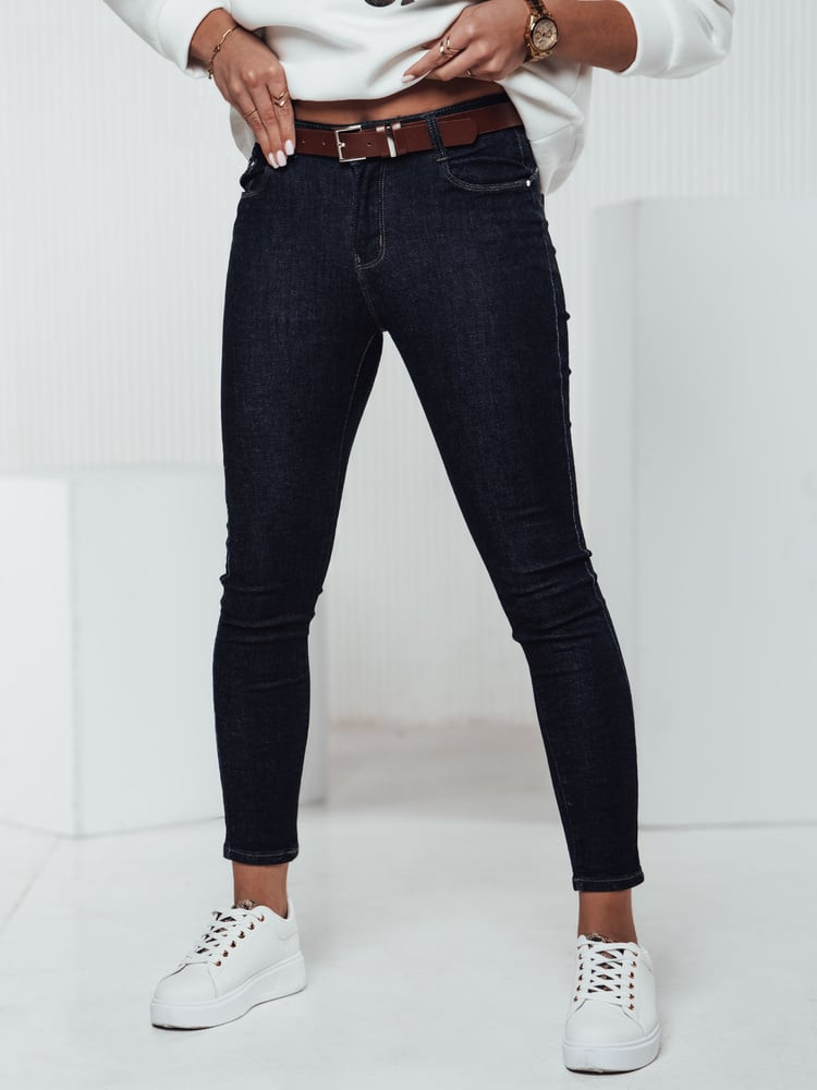 Spodnie damskie JEANLINE skinny z paskiem jeansowe Dstreet
