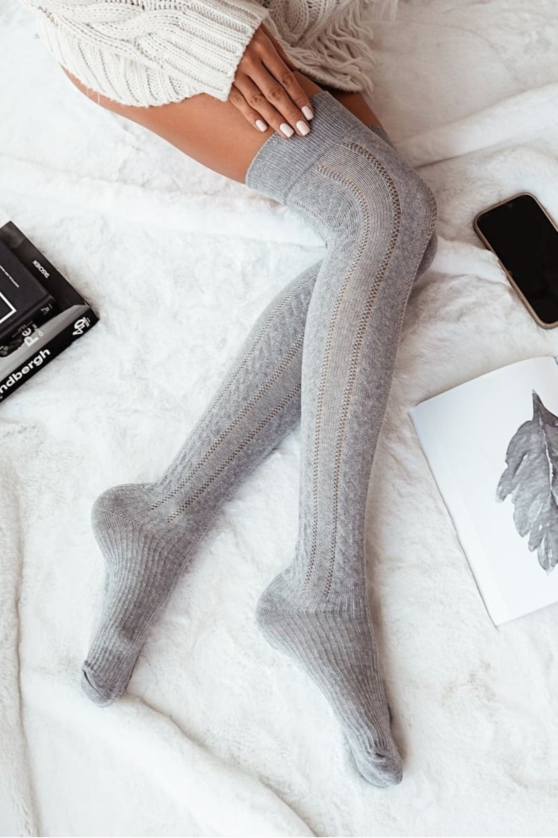 Milena Dámske Ponožky Po Kolena Pletené Sivé