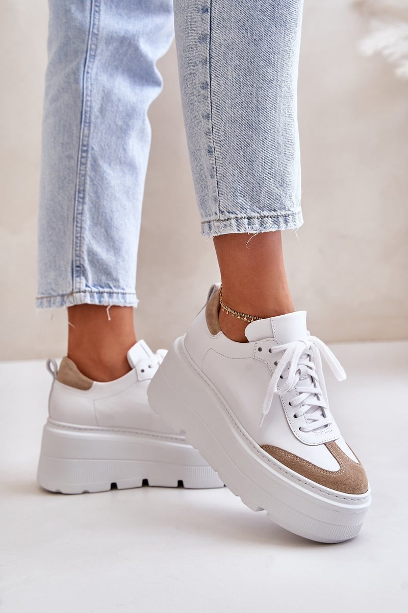 Zazoo Kožené Sneakersy Na Masívnej Platforme Bielo-Bežové Lewski