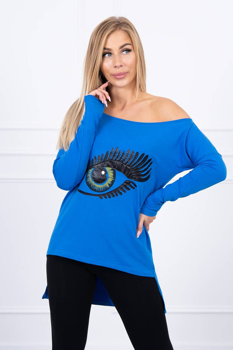 Blouse with print and longer back part purple blue