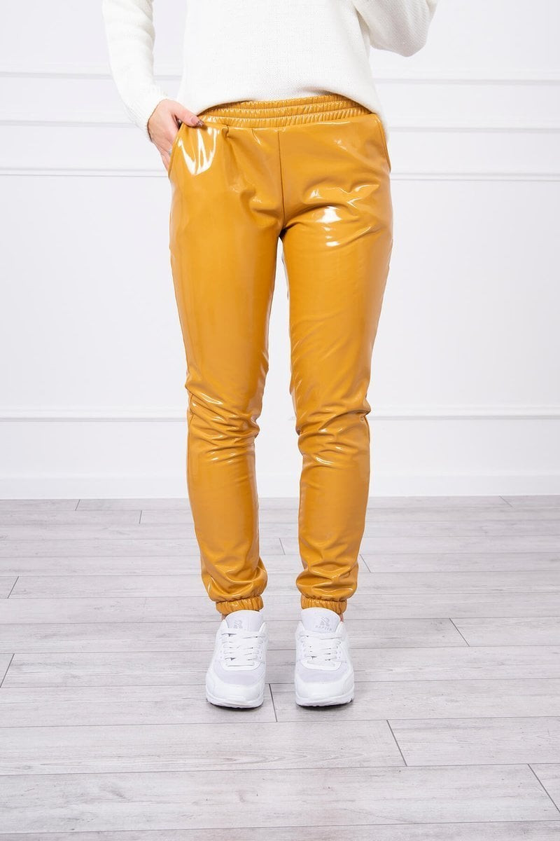 Double-layer trousers with velour mustard