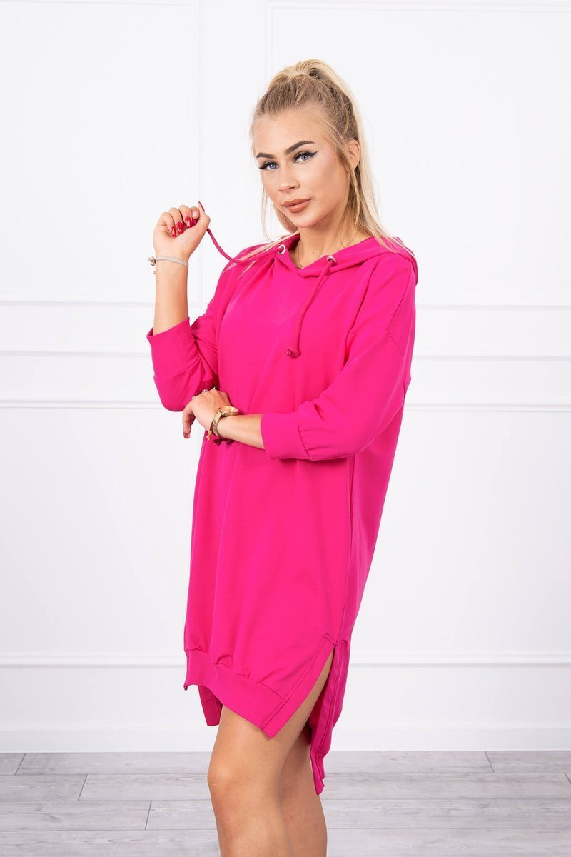 Hooded dress with a long back fuchsia
