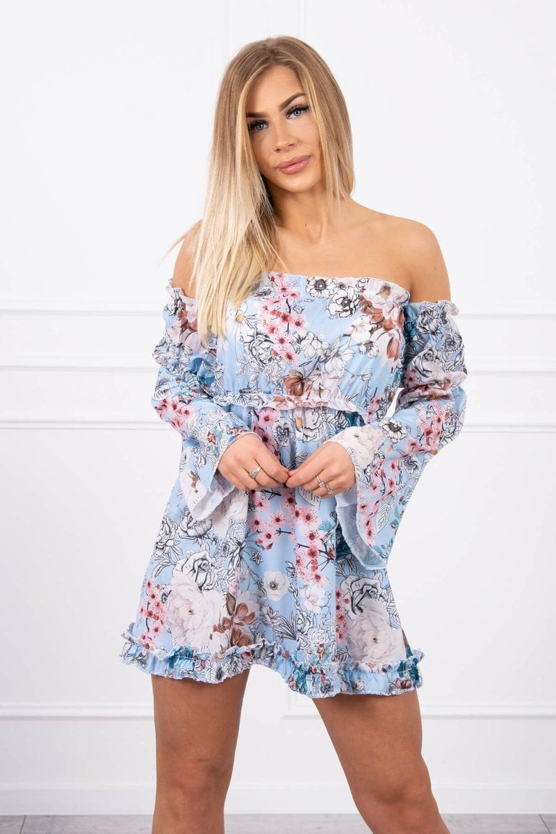 Floral dress on the shoulders of azure color