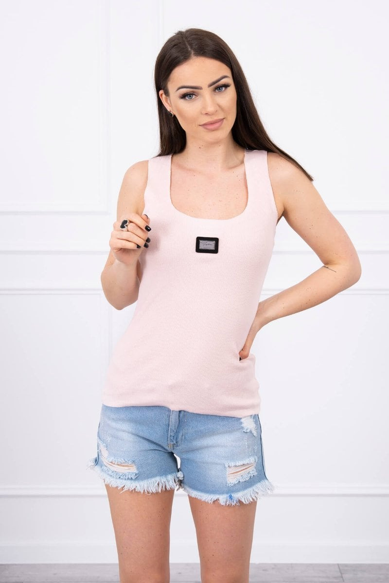 Striped blouse with a metal plate of powder pink