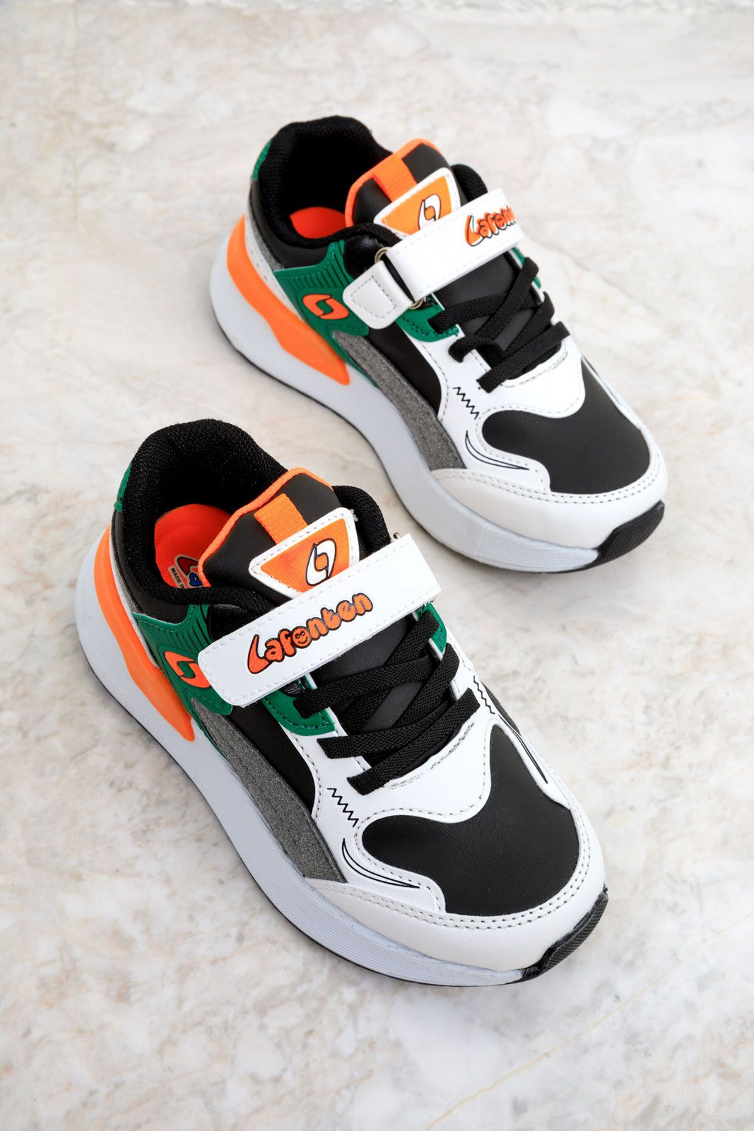 Soho Black-White-Orange Kids Sneakers 19607