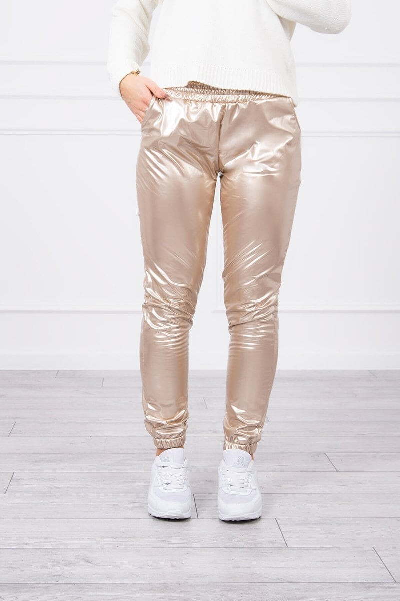 Double-layer trousers with beige velour
