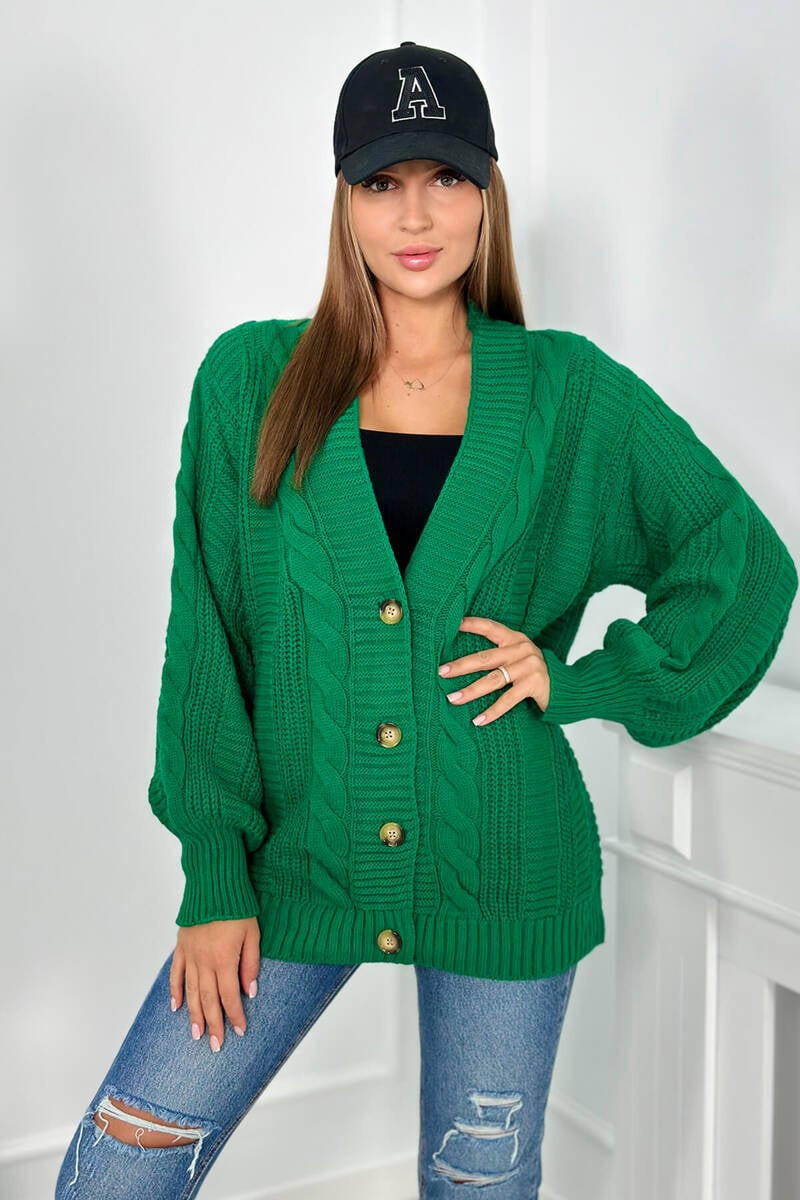 Buttoned sweater with puff sleeves green