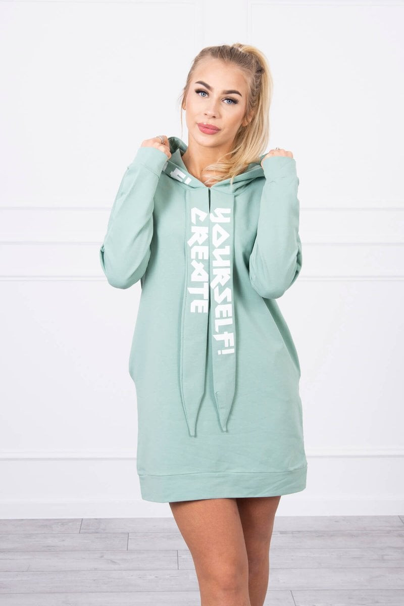 Oversize dark mint hooded dress