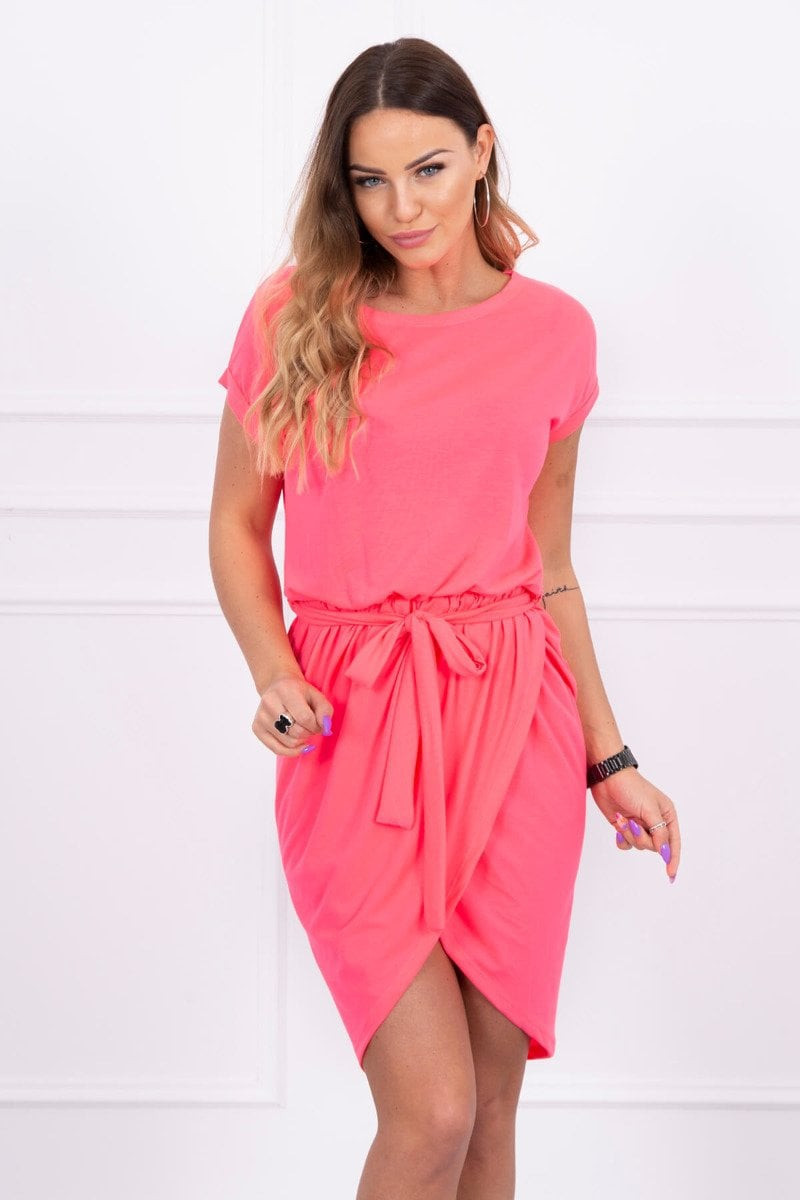 Tied dress with clutch pink neon bottom