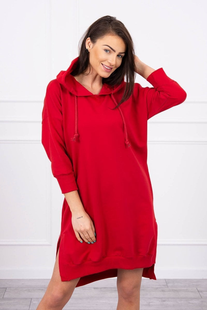 Red hooded dress with a long back
