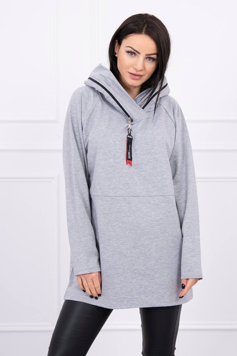 Tunic with zipper on hood Oversize gray