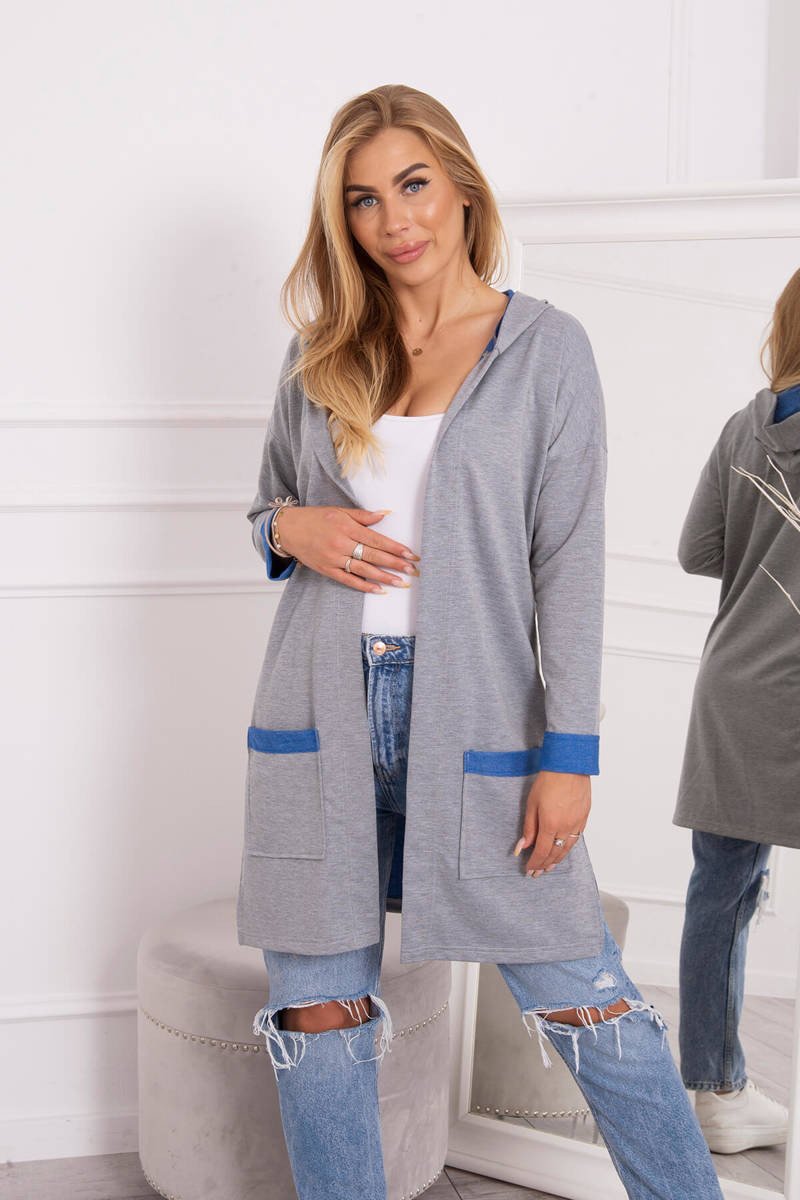 Two-tone cape with hood purple-blue+gray