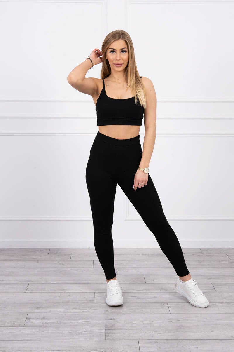 Striped top set with a blouse in black