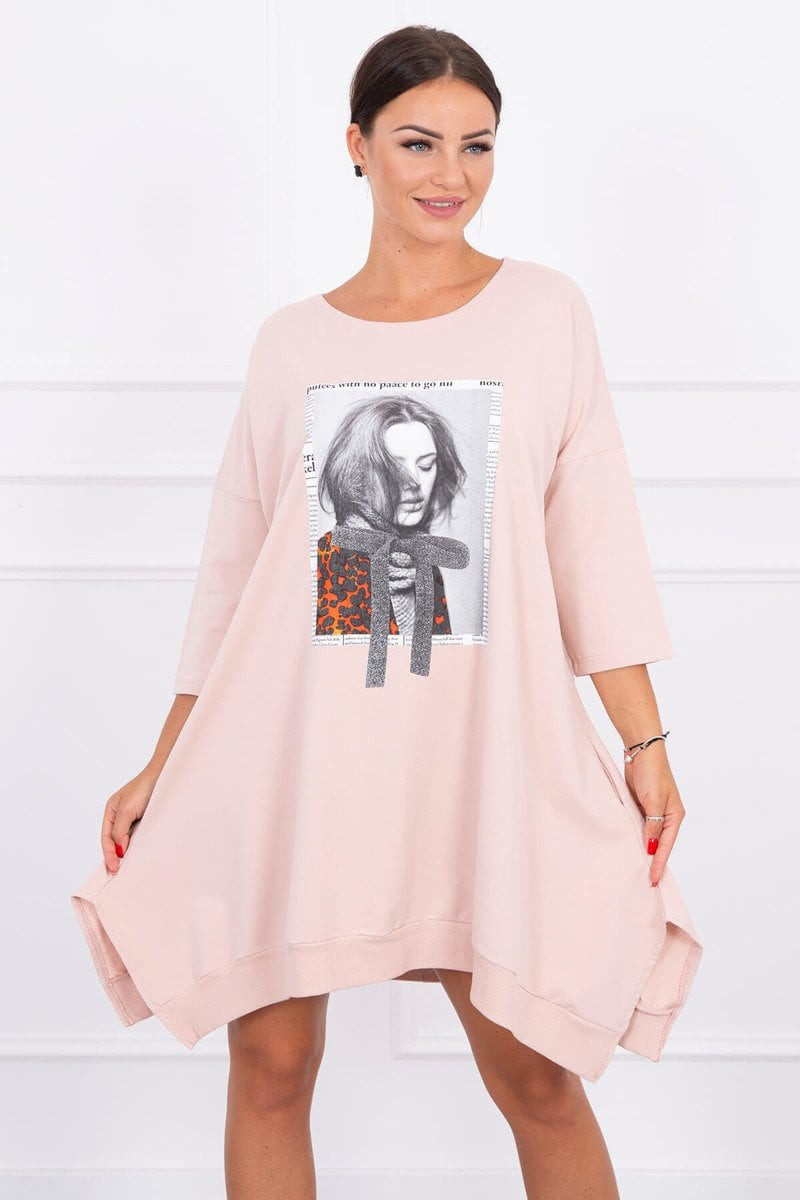 Dress with print and flared bottom in dark powder pink