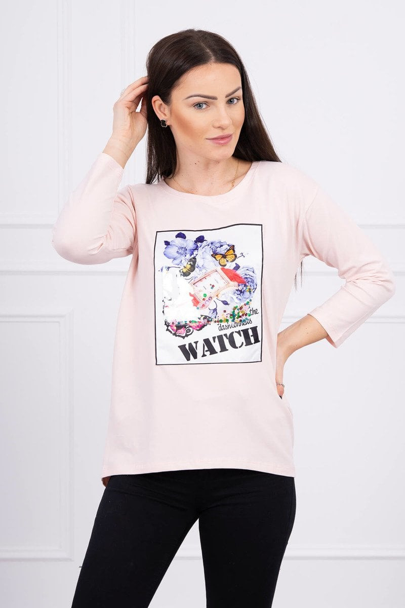Blouse with graphics 3D Watch powder pink