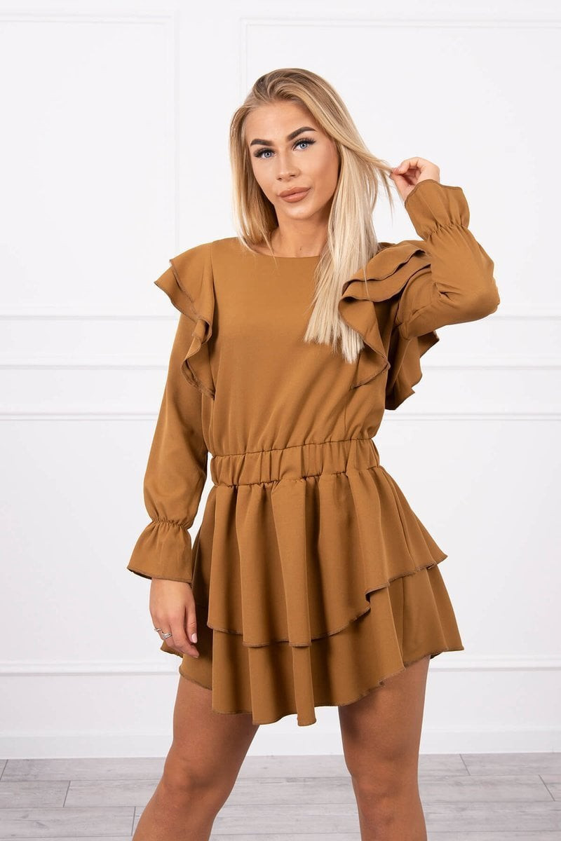 Dress with camel vertical ruffles