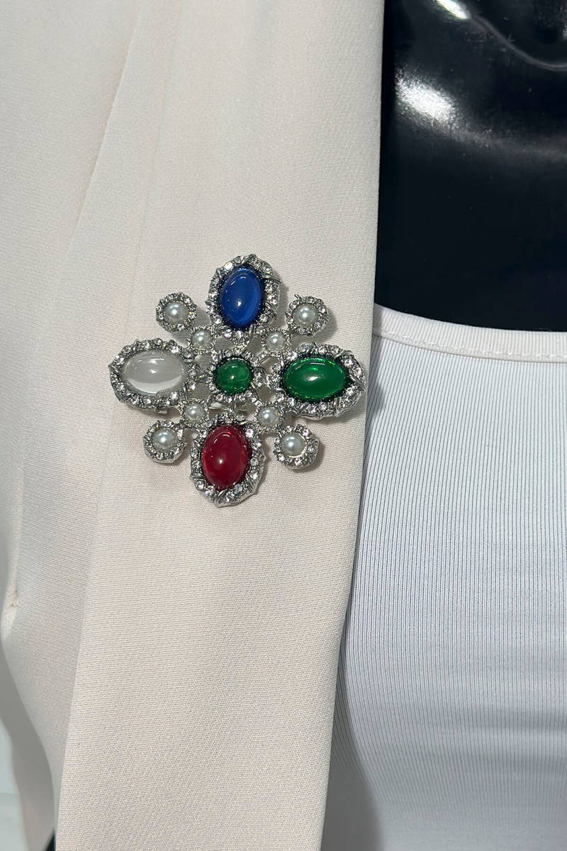 Floral brooch 2 silver + multicolored