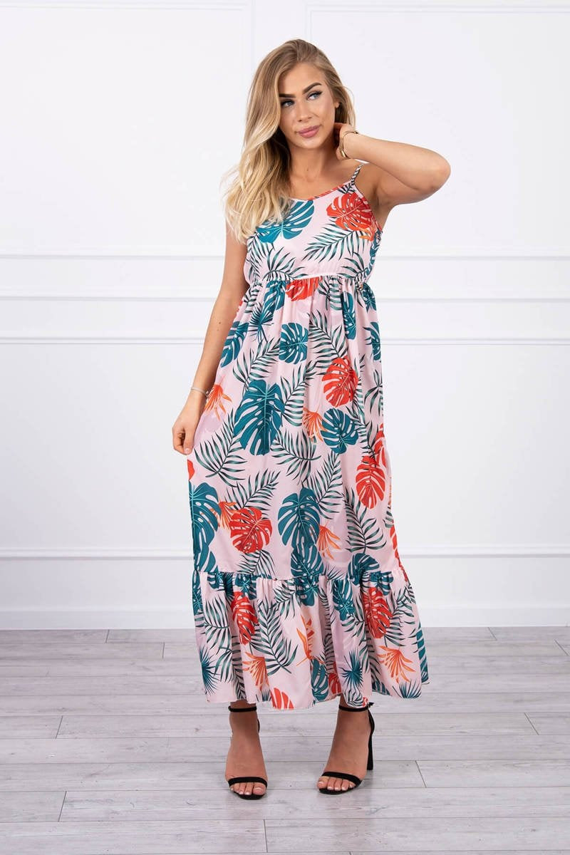 Dress with leaf motif powder pink