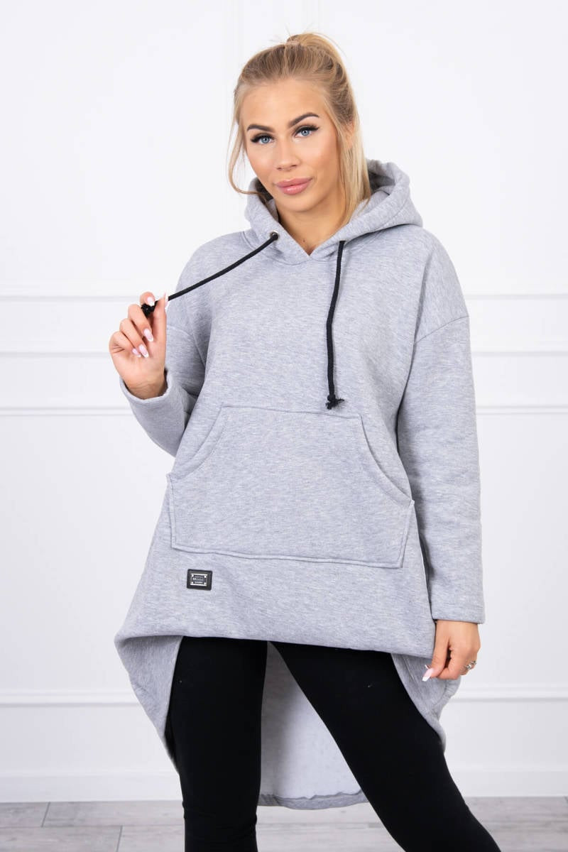Padded sweatshirt with a long back and a grey hoodie