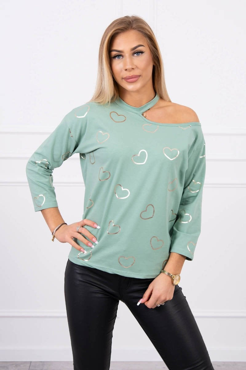 Blouse with heart print dark mint
