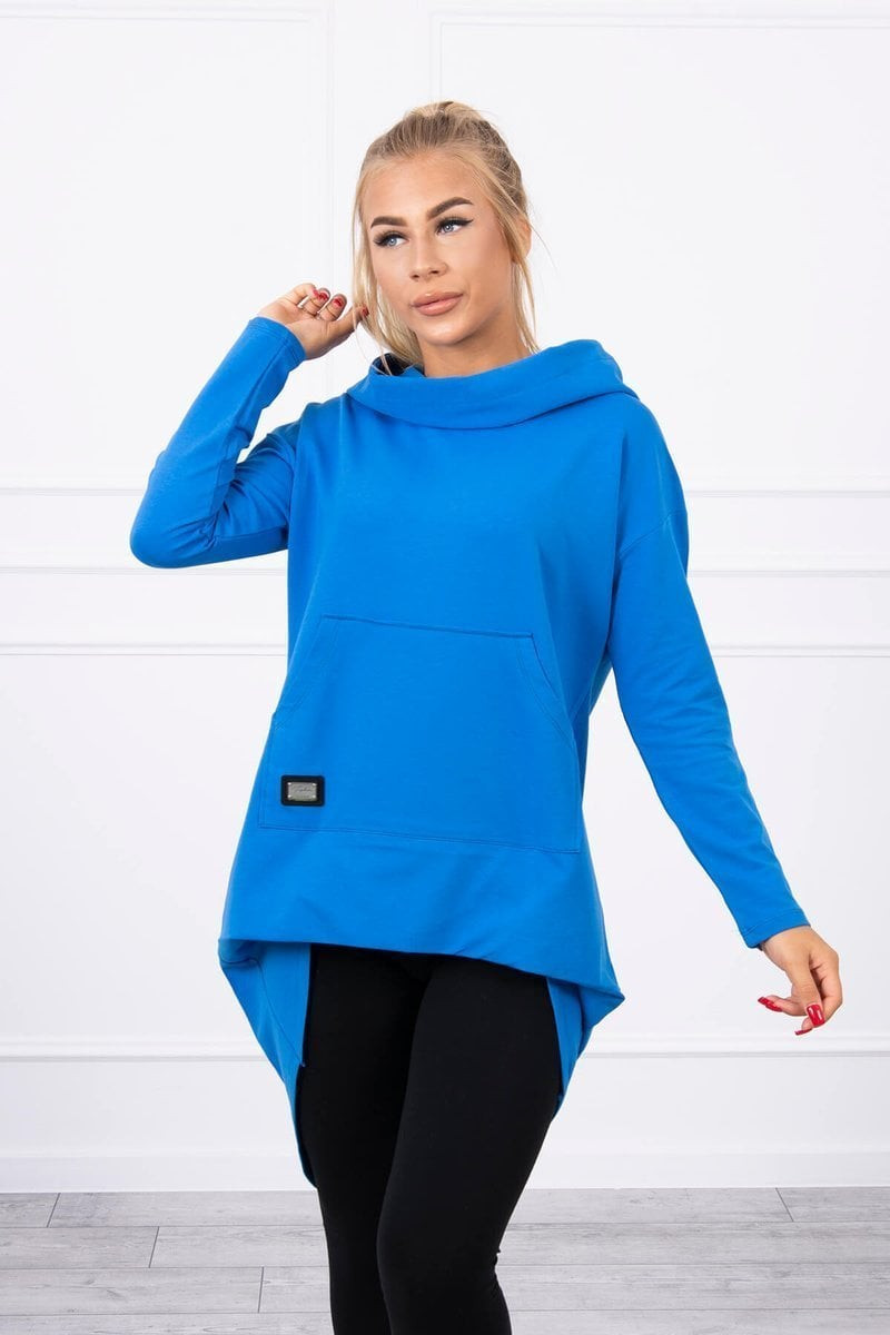 Sweatshirt with a long back and a hood - purple blue