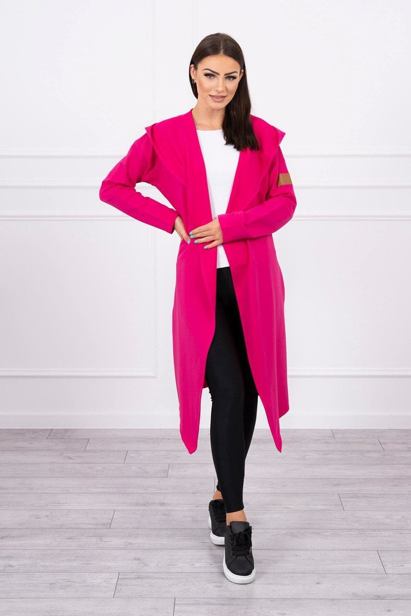 Long hooded cardigan in fuchsia color