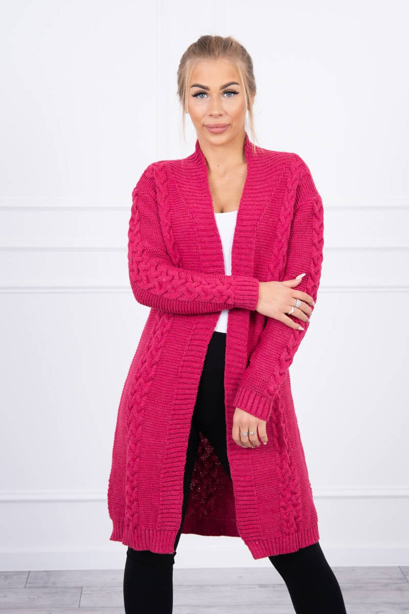 Cardigan sweater braided in fuchsia color