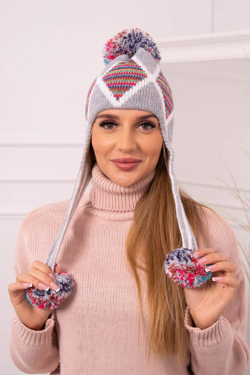 Women's cap with long ears Eunika K322 gray+red