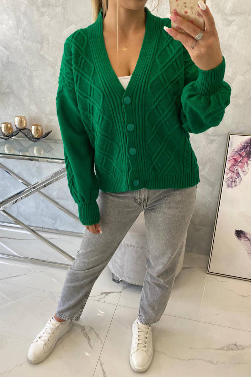 Button-down sweater with decorative green knit