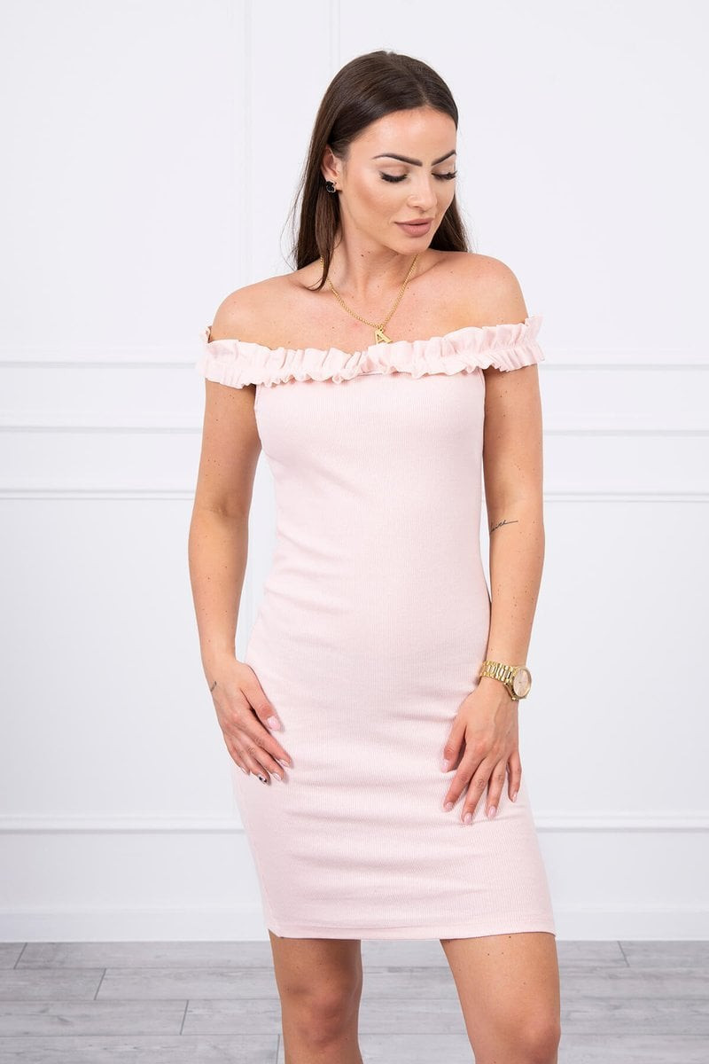 Shoulder dress with frills powder pink