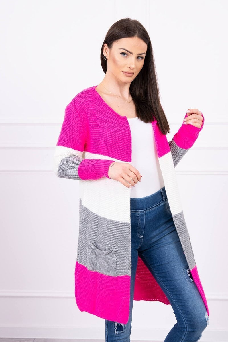 Cardigan sweater on straps pink neon+ecru