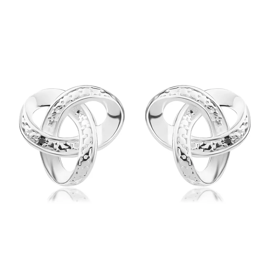 Náušnice v striebre 925 - trojcípy keltský uzol s čiernym zirkónom