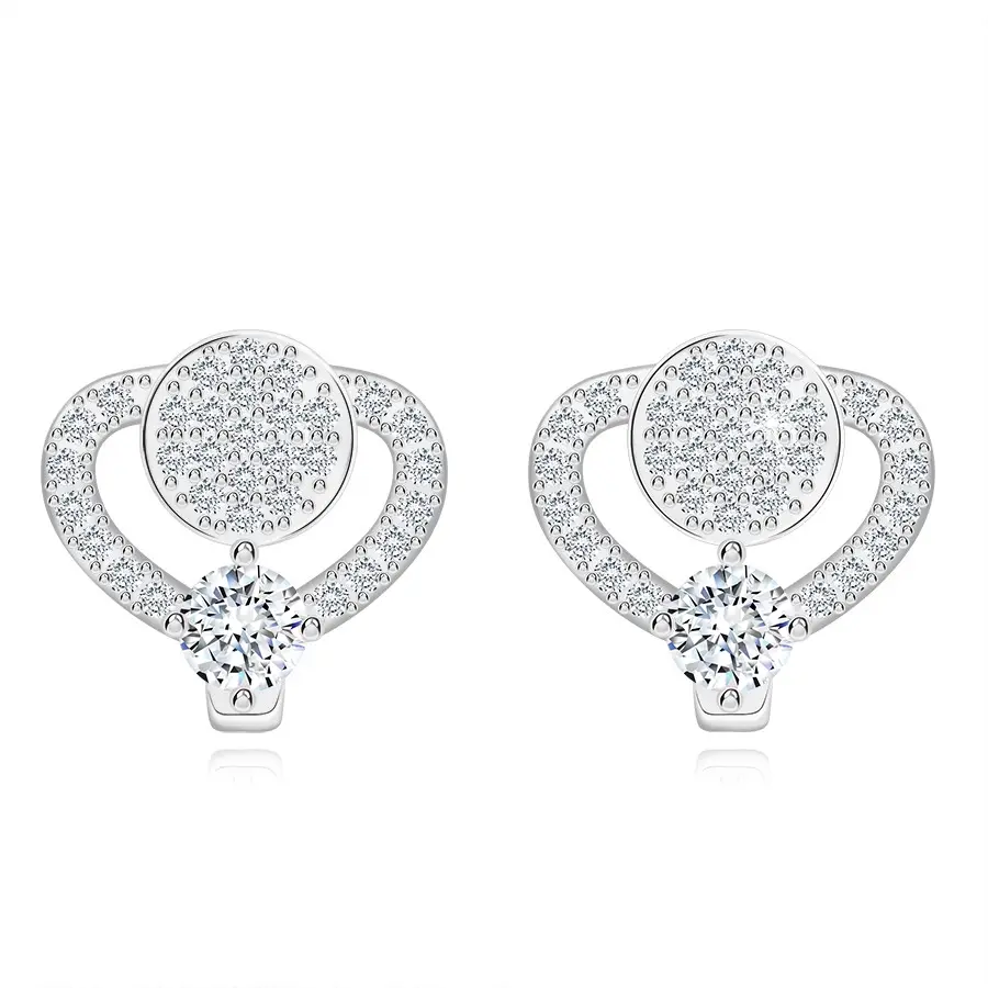 Náušnice zo striebra 925 - oblá trojuholníková línia s kruhom a čírym okrúhlym zirkónom