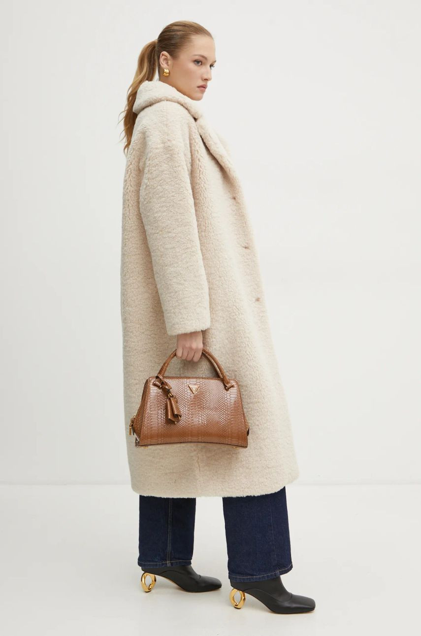 Kabát Guess ALINA dámsky, béžová farba, prechodný, W3BL86 WF2C2